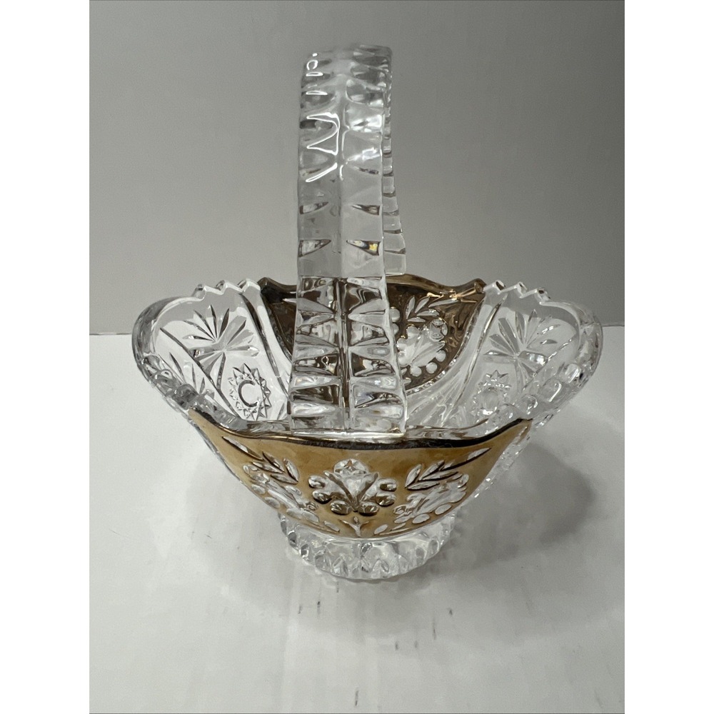 Anna Hutte Bleikristall 24% Lead Crystal Basket Gold & Clear Germany